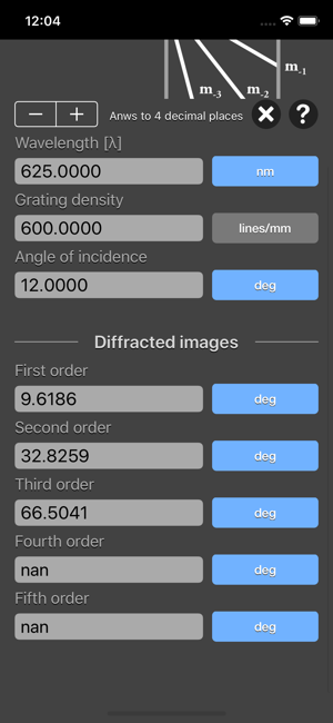 Diffraction Grating Calculator iOS App for iPhone and iPad