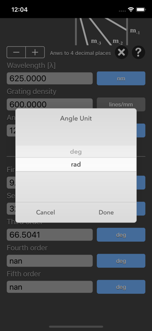 Diffraction Grating Calculator iOS App for iPhone and iPad