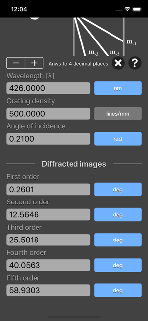 Diffraction Grating Calculator iOS App for iPhone and iPad