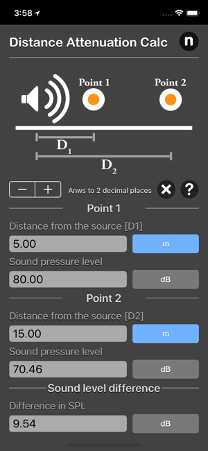 Distance Attenuation Calc iOS App for iPhone and iPad