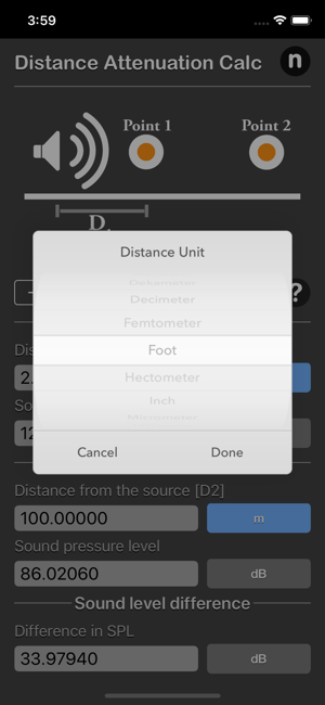 Distance Attenuation Calc iOS App for iPhone and iPad