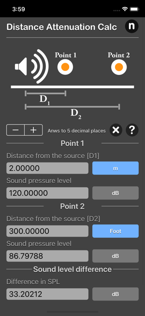 Distance Attenuation Calc iOS App for iPhone and iPad