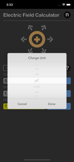 Electric Field Calculator iOS App for iPhone and iPad