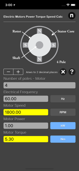 Electric Motors Speed Calc iOS App for iPhone and iPad