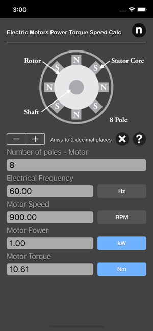 Electric Motors Speed Calc iOS App for iPhone and iPad