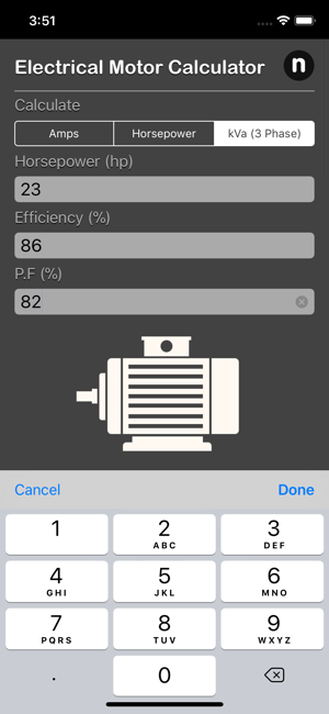 Electrical Motor Calculator iOS App for iPhone and iPad