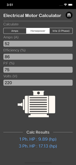 Electrical Motor Calculator iOS App for iPhone and iPad