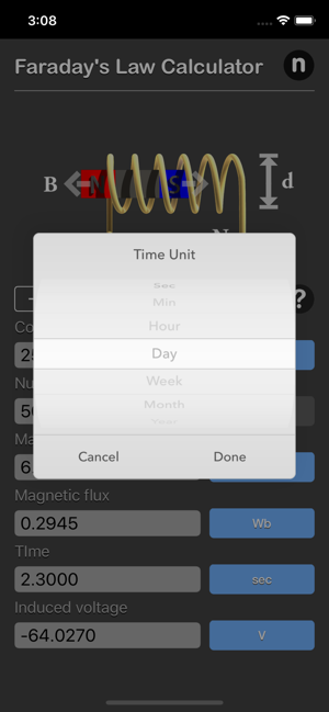 Faraday's Law Calculator iOS App for iPhone and iPad