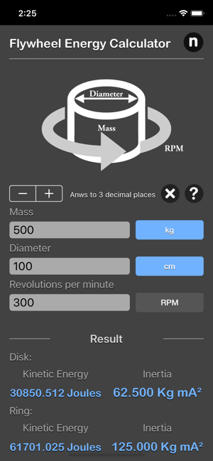 Flywheel Energy Calculator iOS App for iPhone and iPad