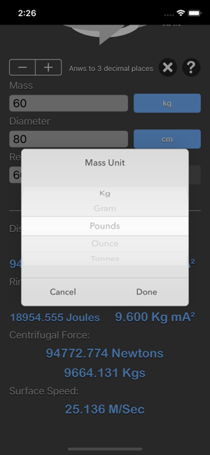 Flywheel Energy Calculator iOS App for iPhone and iPad