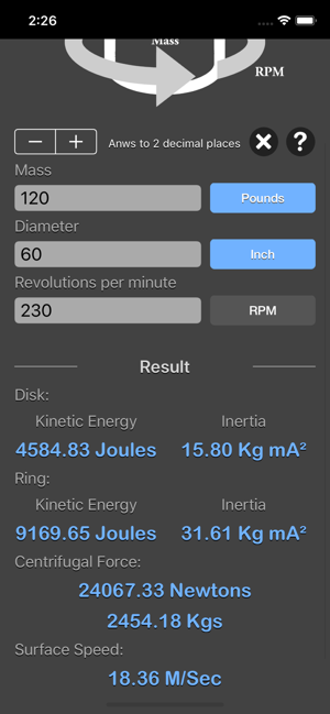 Flywheel Energy Calculator iOS App for iPhone and iPad