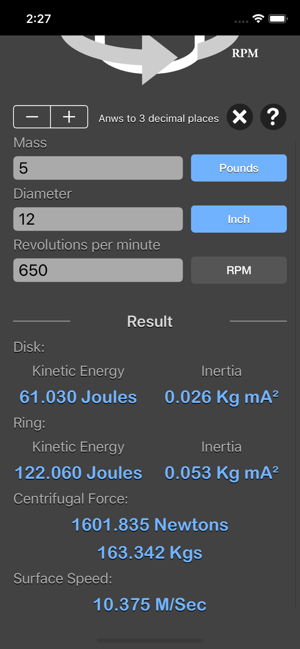 Flywheel Energy Calculator iOS App for iPhone and iPad