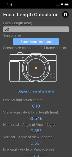 Focal Length Calculator iOS App for iPhone and iPad