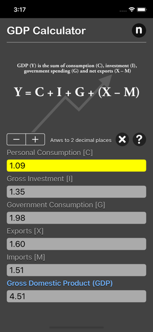 GDP Calculator iOS App for iPhone and iPad