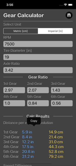 Gear Calculator Plus iOS App for iPhone and iPad