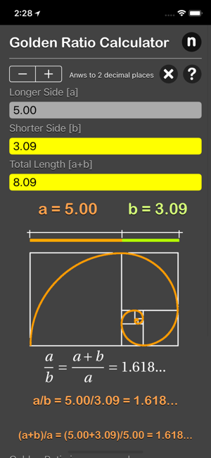 Golden Ratio Calculator Plus iOS App for iPhone and iPad