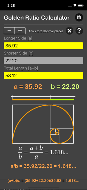 Golden Ratio Calculator Plus iOS App for iPhone and iPad