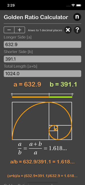 Golden Ratio Calculator Plus iOS App for iPhone and iPad