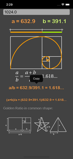 Golden Ratio Calculator Plus iOS App for iPhone and iPad