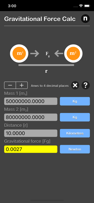 Gravitational Force Calculator iOS App for iPhone and iPad