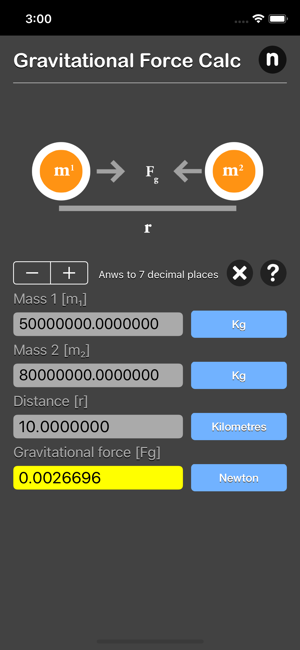 Gravitational Force Calculator iOS App for iPhone and iPad