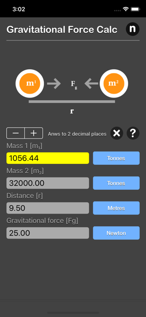 Gravitational Force Calculator iOS App for iPhone and iPad