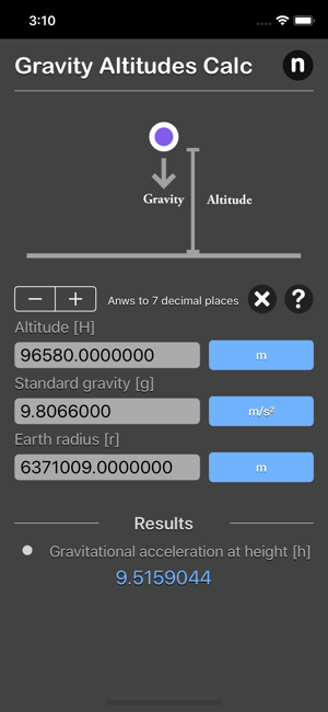 Gravity Altitudes Calculator iOS App for iPhone and iPad