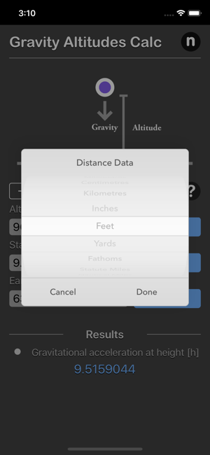 Gravity Altitudes Calculator iOS App for iPhone and iPad