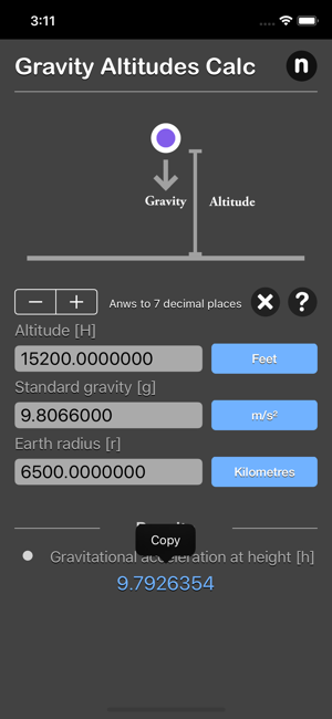 Gravity Altitudes Calculator iOS App for iPhone and iPad