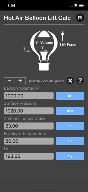 Hot Air Balloon Lift Calc iOS App for iPhone and iPad
