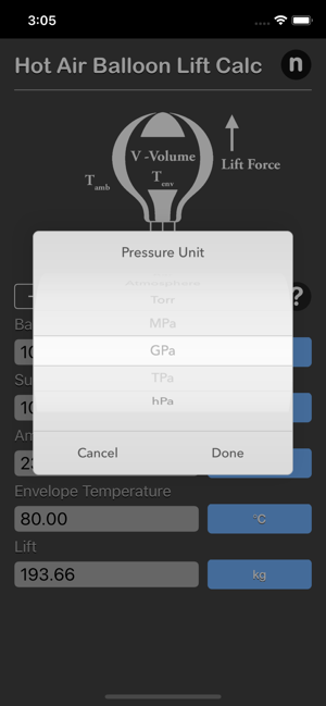 Hot Air Balloon Lift Calc iOS App for iPhone and iPad