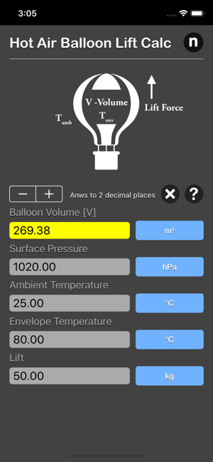 Hot Air Balloon Lift Calc iOS App for iPhone and iPad