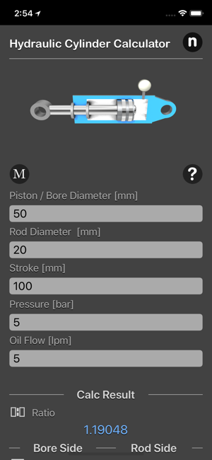 Hydraulic Cylinder Calc iOS App for iPhone and iPad