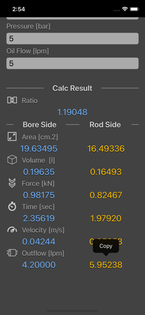 Hydraulic Cylinder Calc iOS App for iPhone and iPad