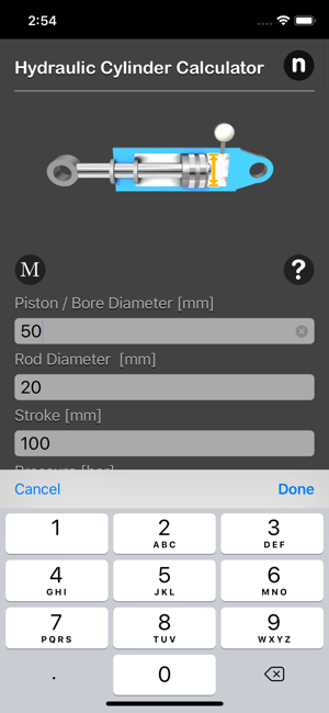 Hydraulic Cylinder Calc iOS App for iPhone and iPad