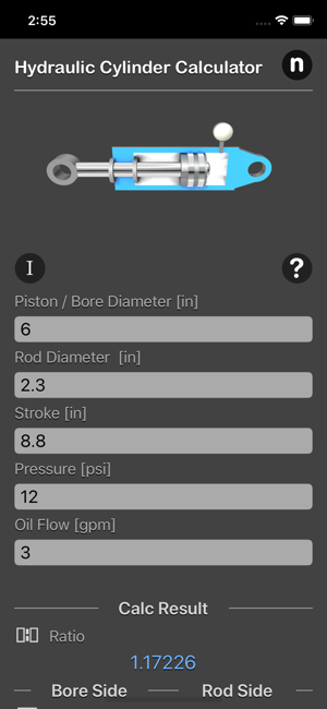 Hydraulic Cylinder Calc iOS App for iPhone and iPad