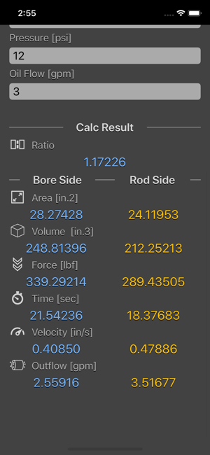 Hydraulic Cylinder Calc iOS App for iPhone and iPad
