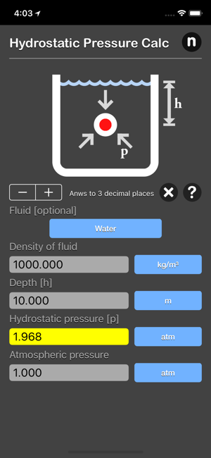 Hydrostatic Pressure Calc iOS App for iPhone and iPad