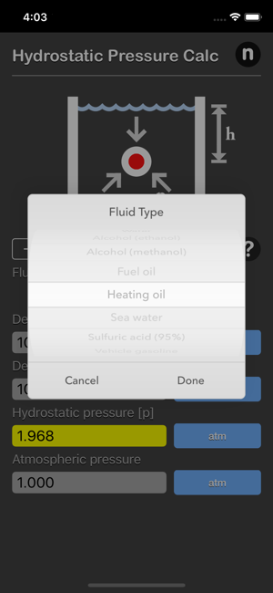 Hydrostatic Pressure Calc iOS App for iPhone and iPad