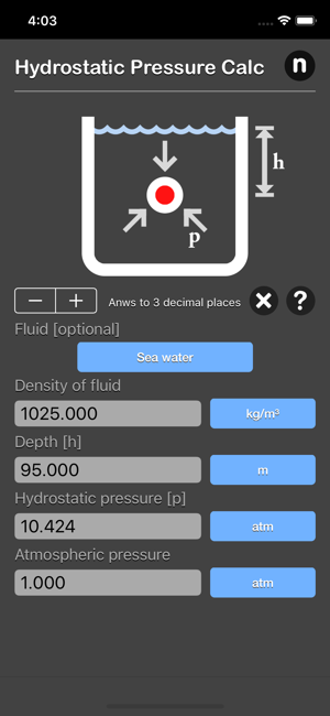 Hydrostatic Pressure Calc iOS App for iPhone and iPad