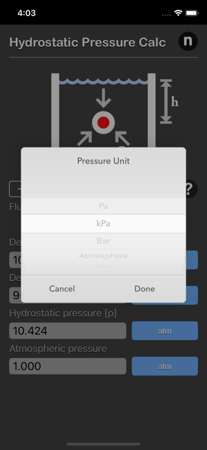 Hydrostatic Pressure Calc iOS App for iPhone and iPad