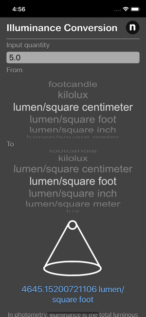 Illuminance Conversion iOS App for iPhone and iPad
