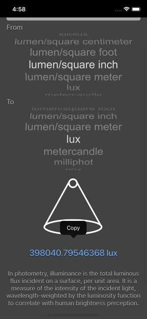 Illuminance Conversion iOS App for iPhone and iPad