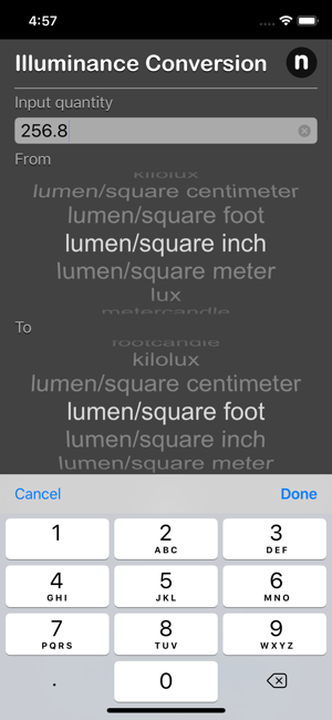 Illuminance Conversion iOS App for iPhone and iPad