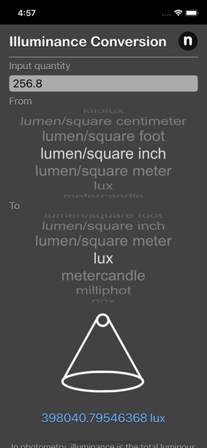 Illuminance Conversion iOS App for iPhone and iPad