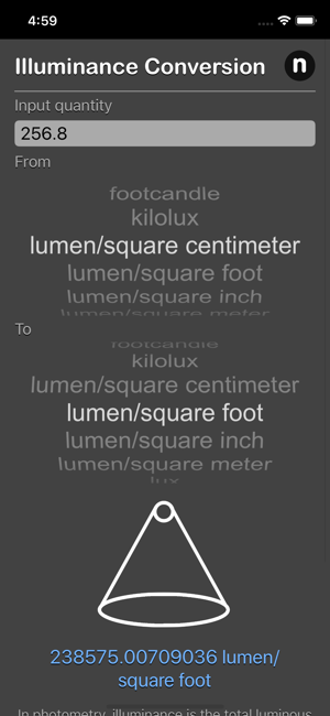 Illuminance Conversion iOS App for iPhone and iPad