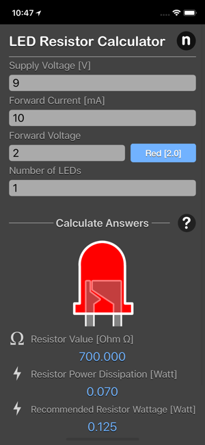 LED Resistor Calculator Plus iOS App for iPhone and iPad