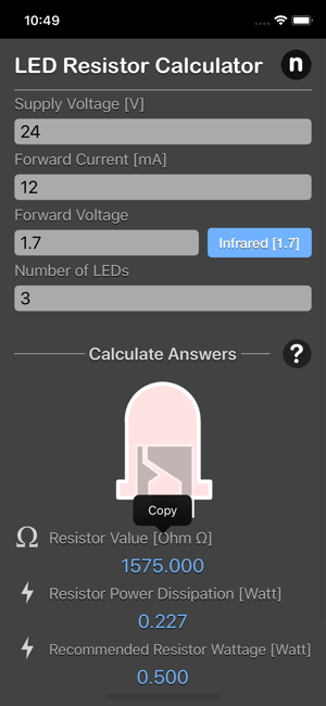 LED Resistor Calculator Plus iOS App for iPhone and iPad