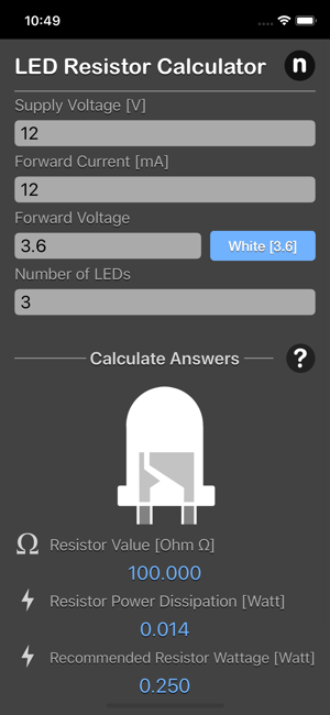 LED Resistor Calculator Plus iOS App for iPhone and iPad