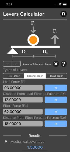 Levers Calculator iOS App for iPhone and iPad